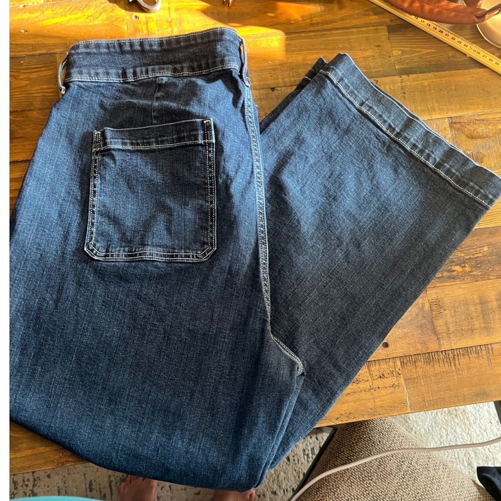 OLD NAVY Jeans Sky-Hi Wide Leg Womens 18 Dark Blue Extra High Rise Patch Pocket